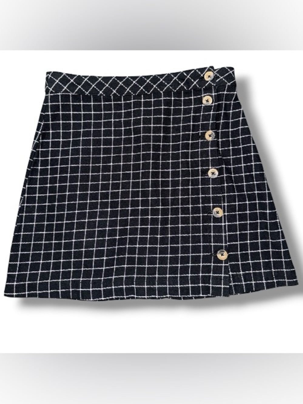 Divided H&M 8 skirt no pockets black check button up Preppy Classic Mini A Line